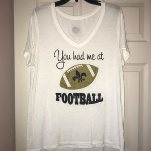 “You had me at football” white tee. Size MEDIUM